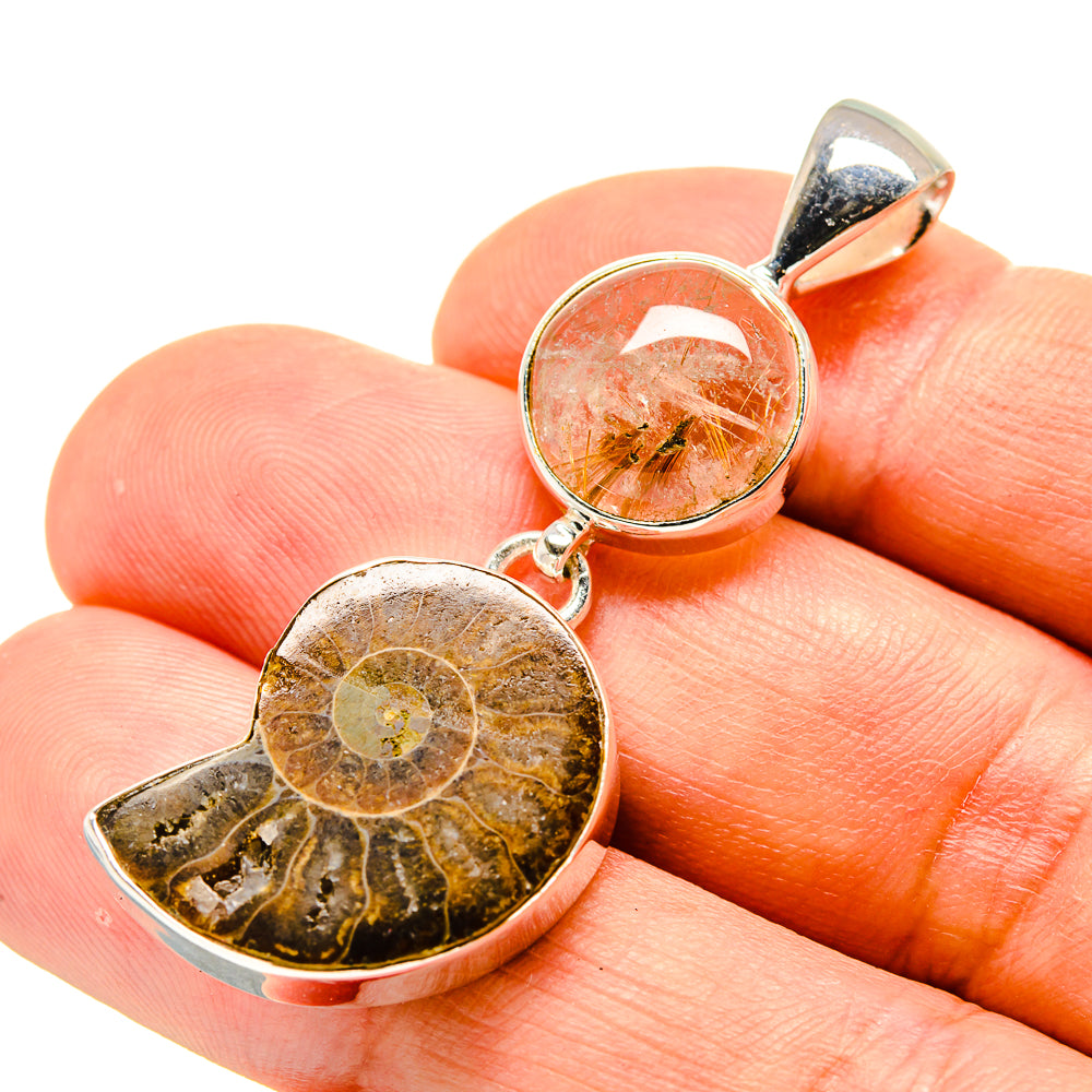 Ammonite Fossil, Rutilated Quartz Pendants handcrafted by Ana Silver Co - PD758734