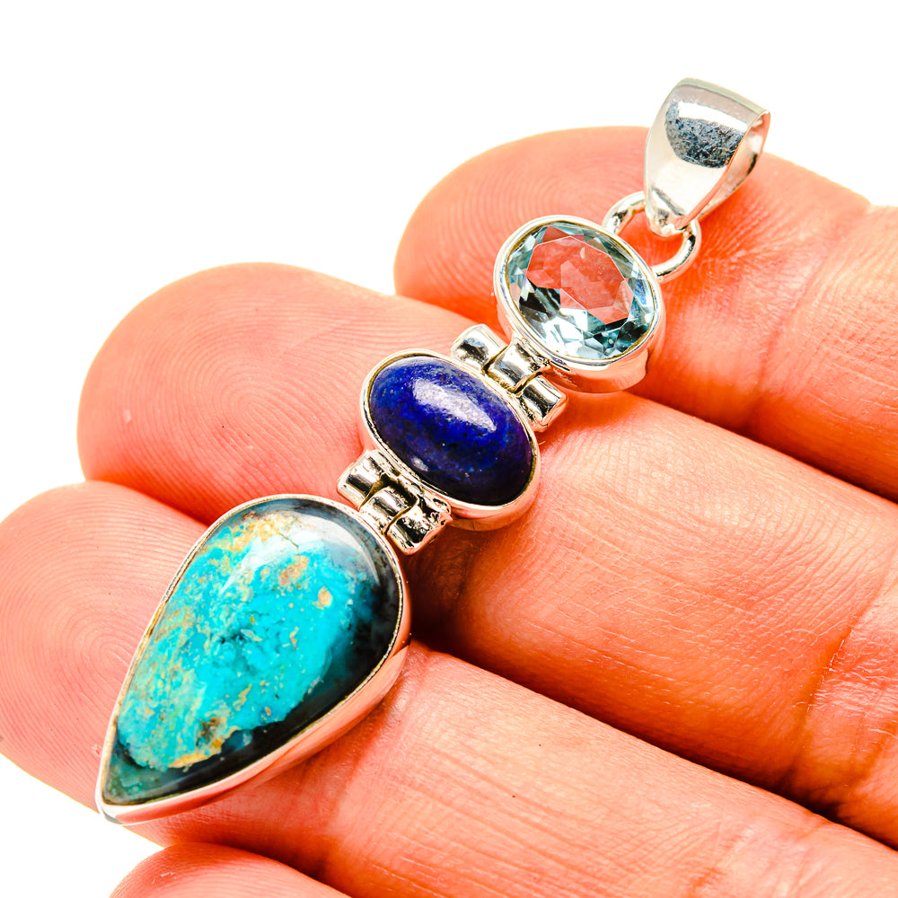 Australian Green Opal, Lapis Lazuli, Blue Topaz Pendants handcrafted by Ana Silver Co - PD758746