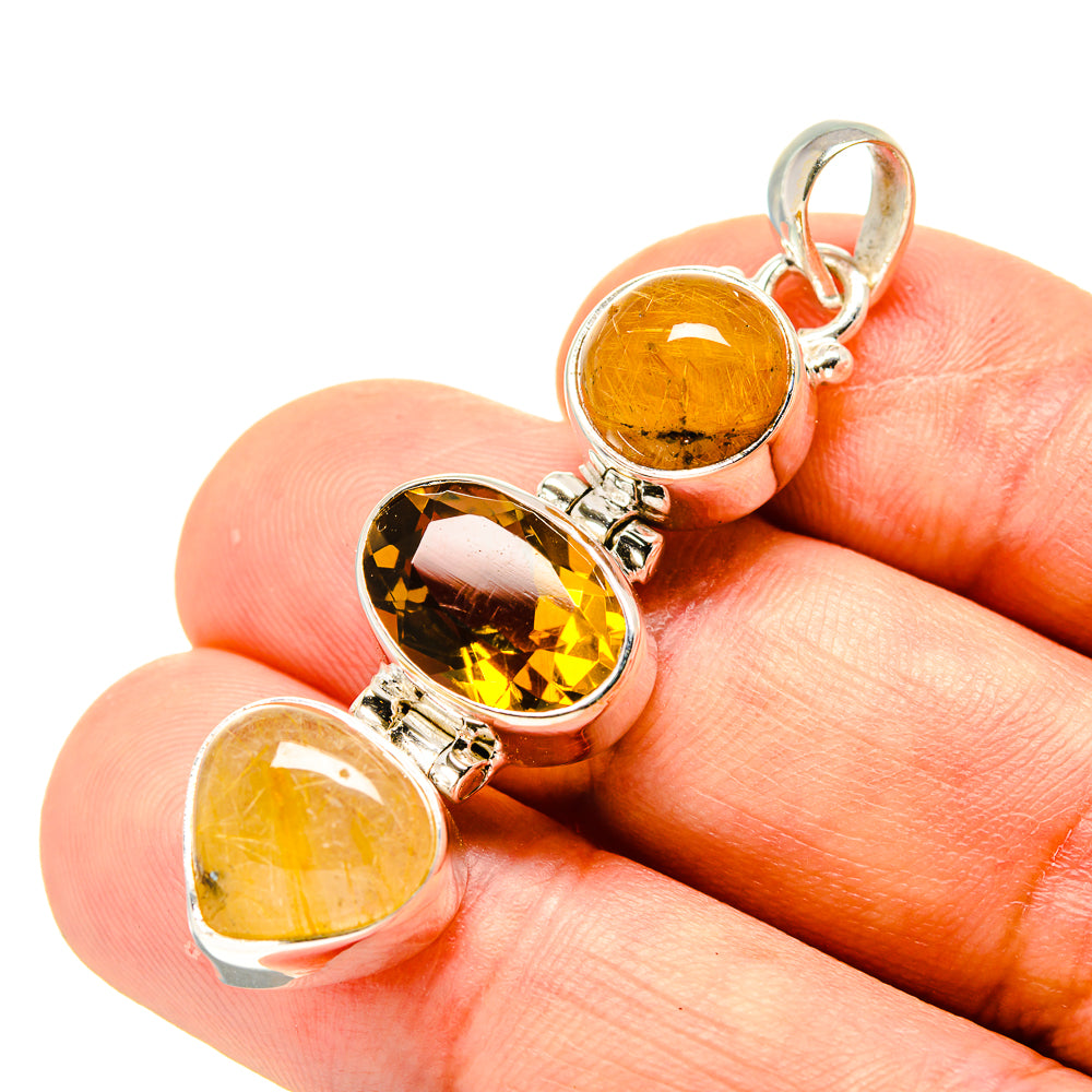 Citrine, Rutilated Quartz Pendants handcrafted by Ana Silver Co - PD758748