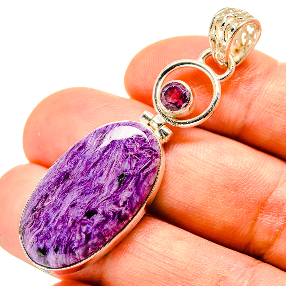 Charoite, Amethyst Pendants handcrafted by Ana Silver Co - PD758749