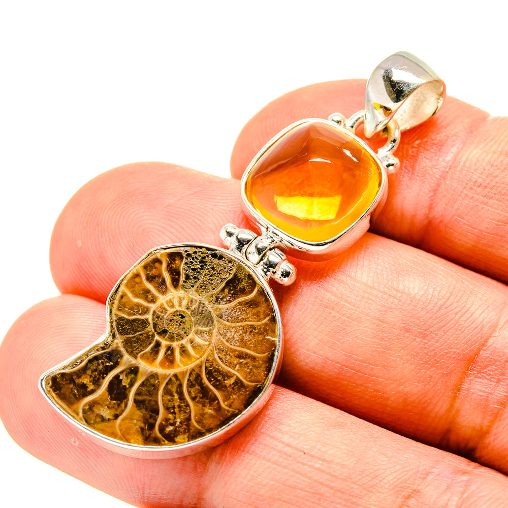 Ammonite Fossil, Rutilated Quartz Pendants handcrafted by Ana Silver Co - PD758753
