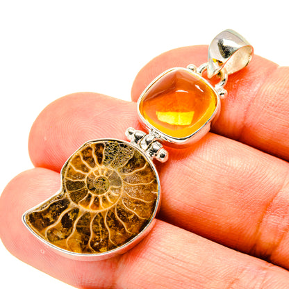 Ammonite Fossil, Rutilated Quartz Pendants handcrafted by Ana Silver Co - PD758753