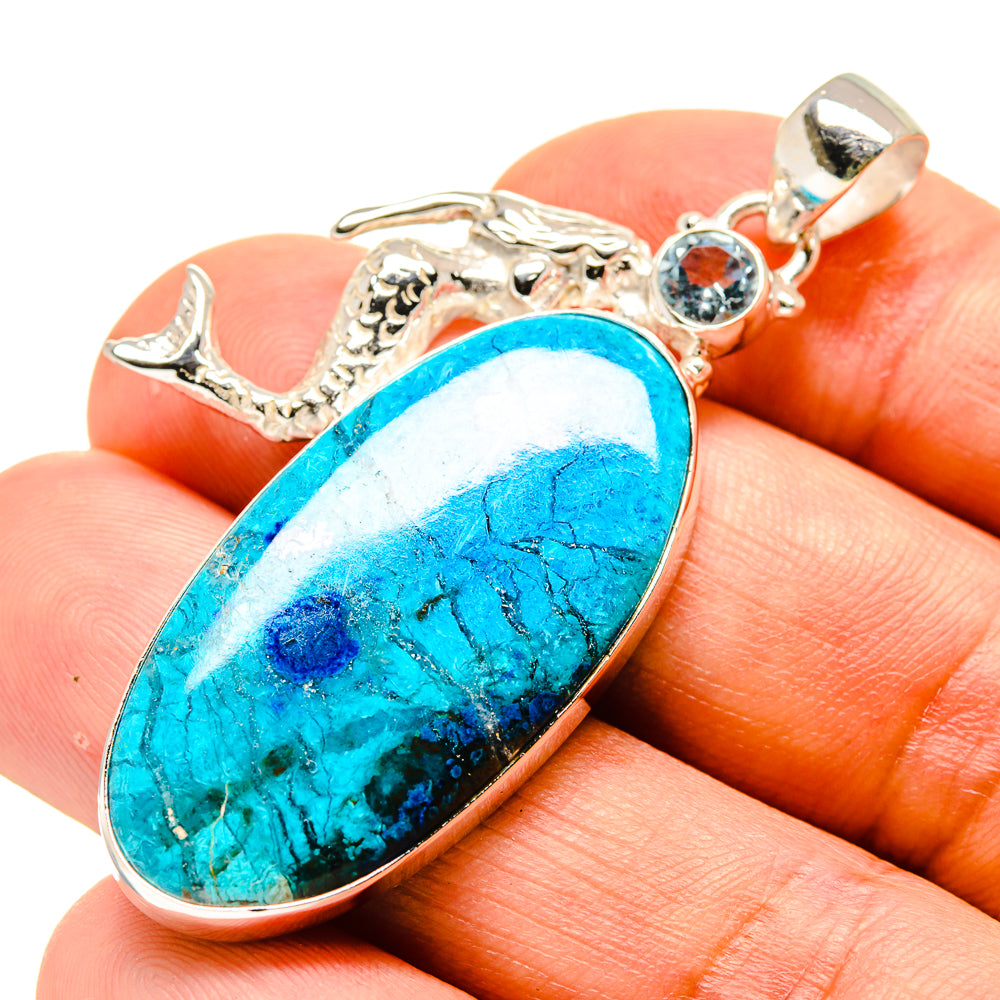 Shattuckite, Blue Topaz Mermaid Pendants handcrafted by Ana Silver Co - PD758763