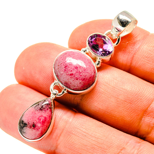 Rhodonite, Rhodochrosite, Amethyst Pendants handcrafted by Ana Silver Co - PD758764