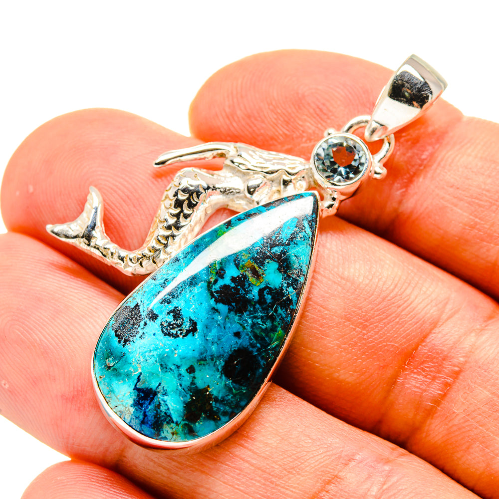 Shattuckite, Blue Topaz Mermaid Pendants handcrafted by Ana Silver Co - PD758774