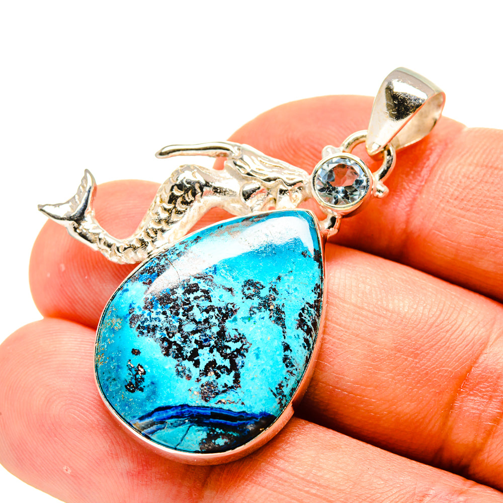Shattuckite, Blue Topaz Mermaid Pendants handcrafted by Ana Silver Co - PD758776