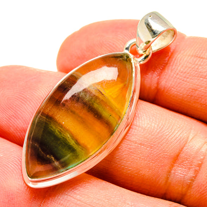 Fluorite sterling silver teardrop pendant with multicolor iridescent gemstone