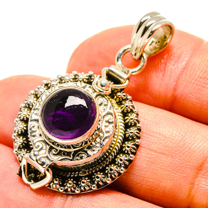 Amethyst pendant charm in 925 sterling silver with round purple gem and ornate filigree bail