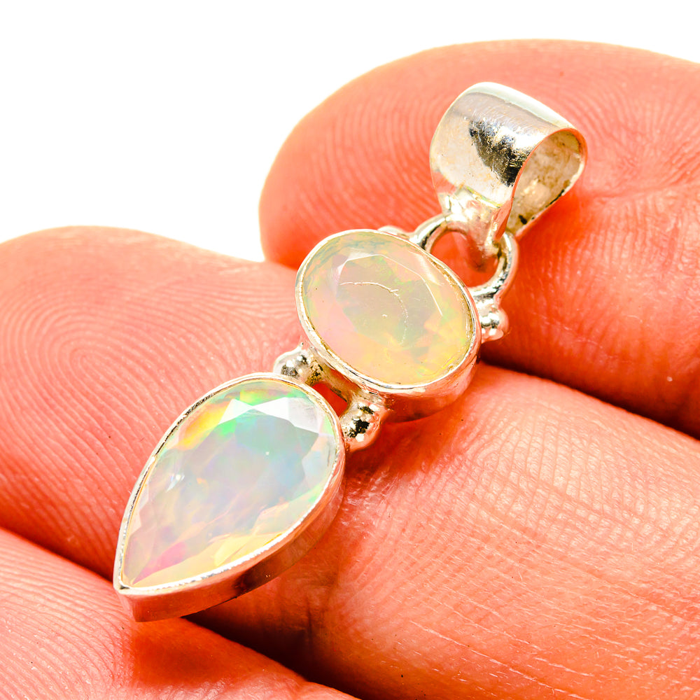 Sterling silver opal pendant with faceted oval and teardrop Ethiopian opal stones