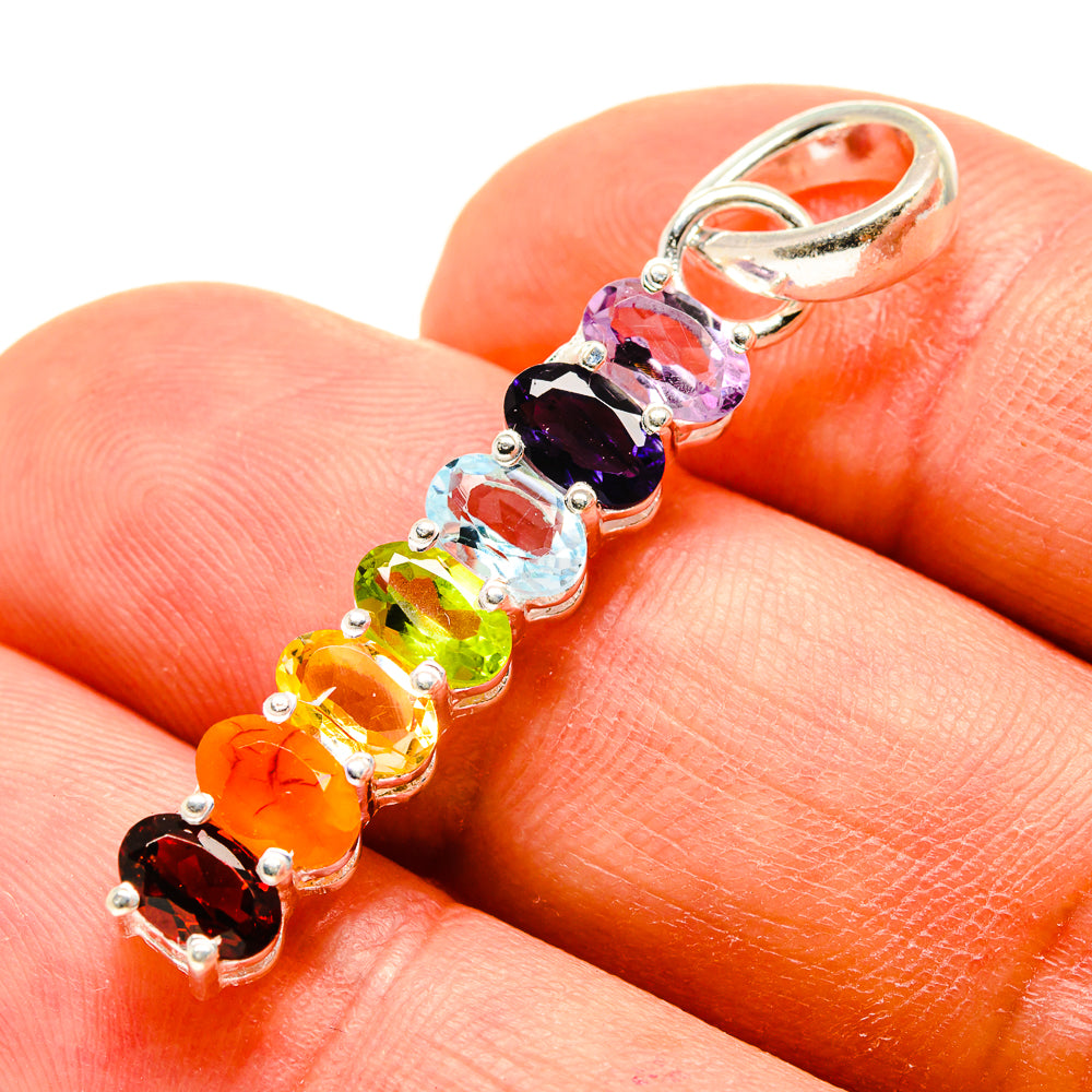Sterling silver chakra pendant with five multicolor gemstones