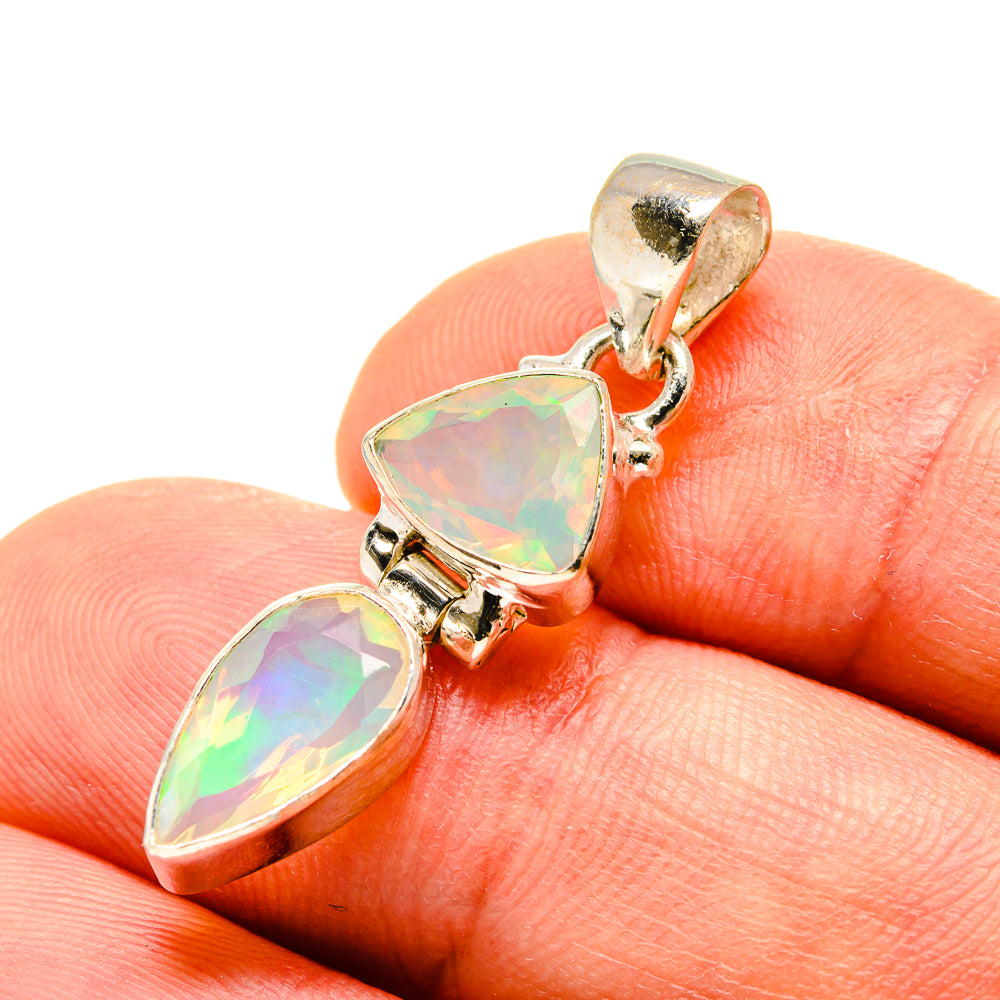 Ethiopian opal pendant with faceted teardrop stones on bail, gold-tone silver