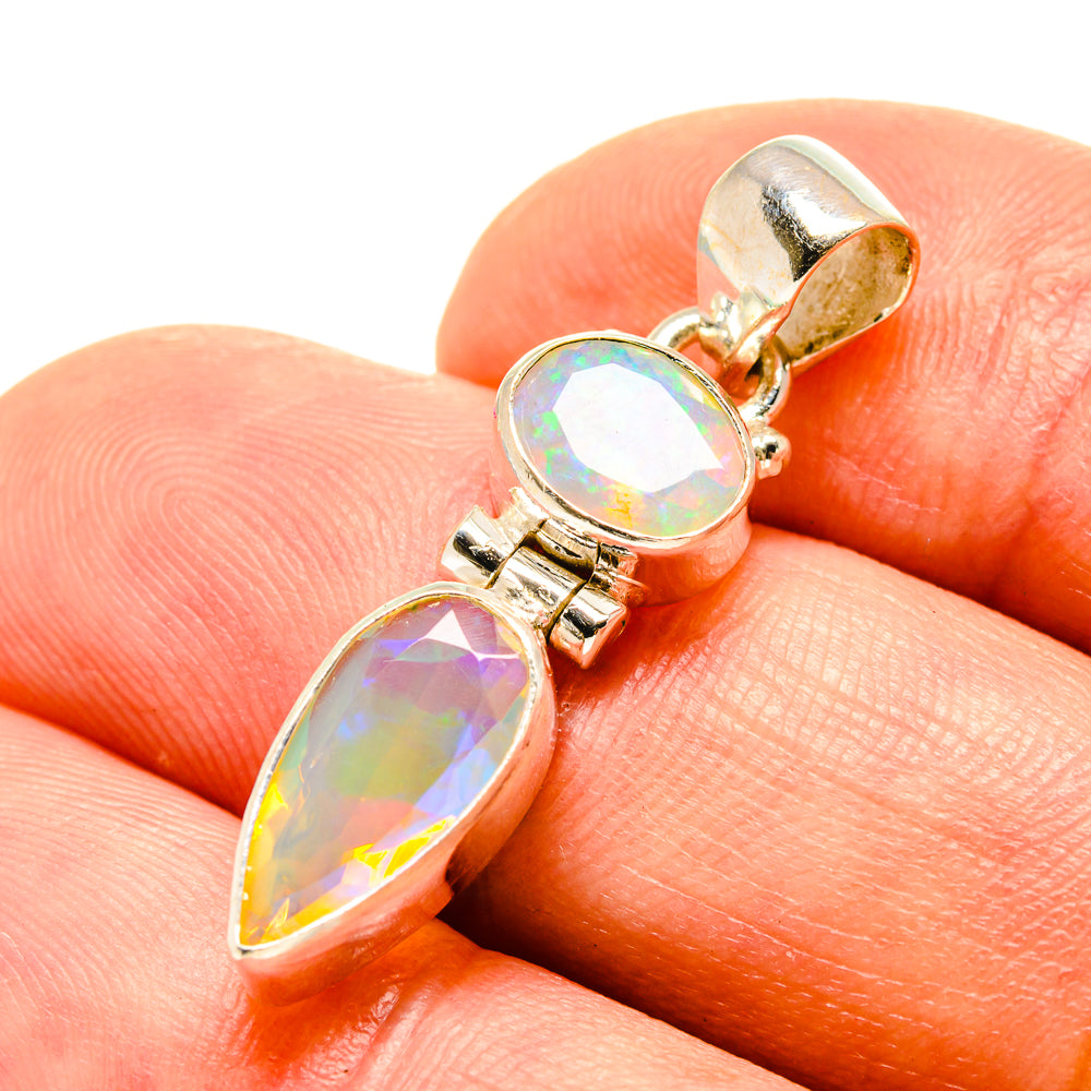 Sterling silver opal pendant with faceted multicolor stones and gold-toned bail