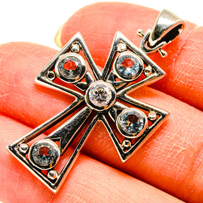 Cross pendant with round gemstones on 925 sterling silver, clasp bail on top