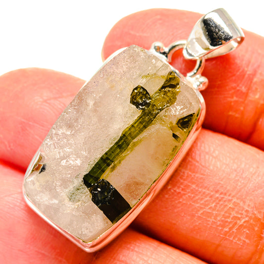 Green Tourmaline In Quartz Pendants handcrafted by Ana Silver Co - PD759366