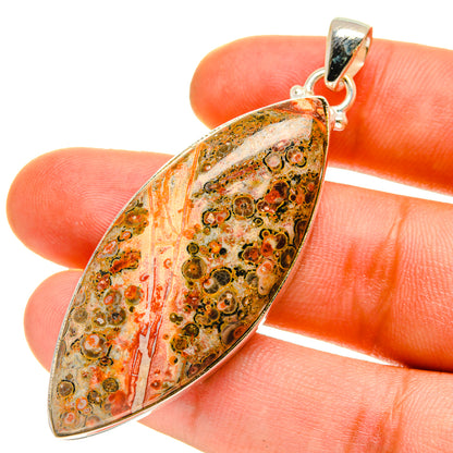 Sterling silver pendant with marquise poppy jasper stone and loop bail