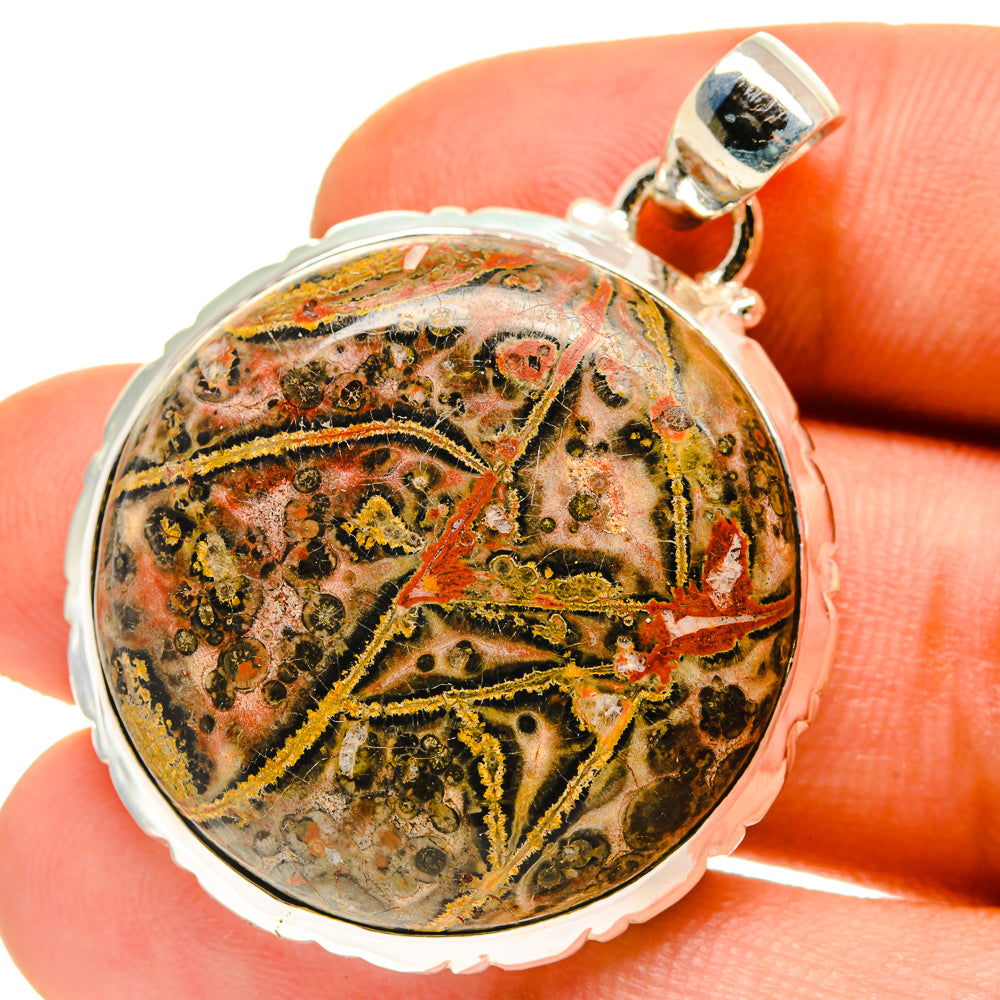 Poppy Jasper sterling silver pendant with round multicolor gemstone surface detail