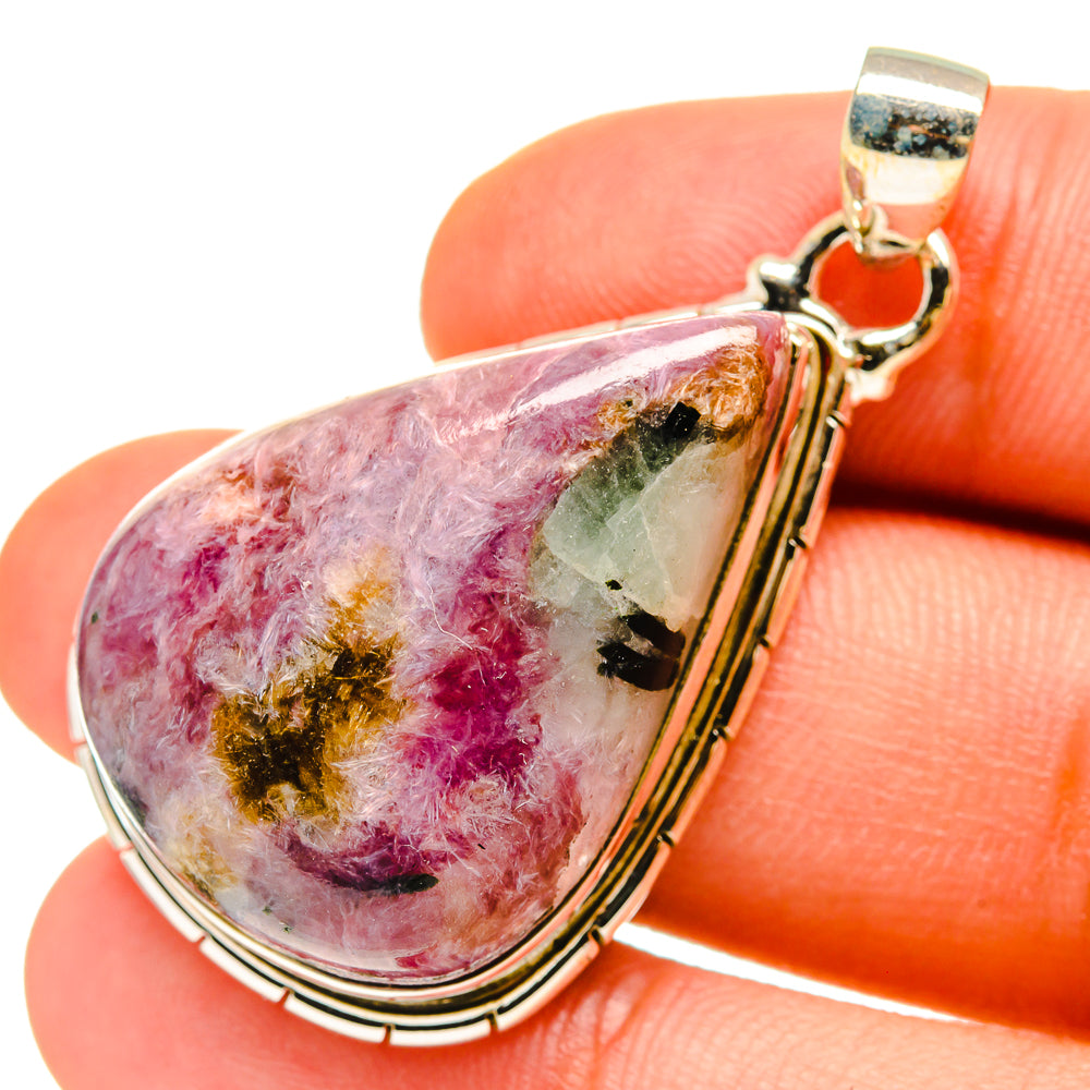 Tiffany Stone teardrop pendant with pink and green cabochon in polished sterling silver setting