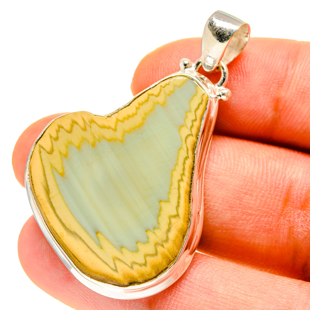 Jasper teardrop pendant with yellow and pale green stone and silver bail