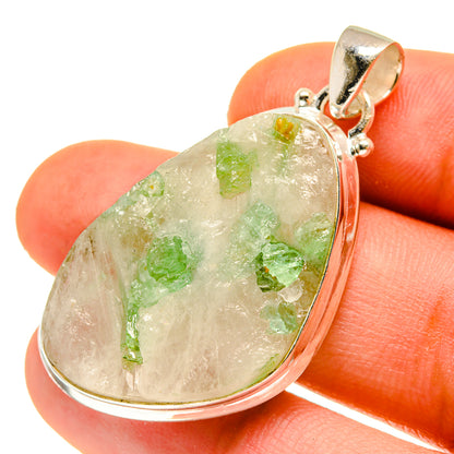 Green Tourmaline In Quartz Pendants handcrafted by Ana Silver Co - PD760150