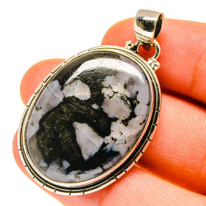 Gabbro stone pendant in 925 sterling silver, oval bezel with gold-tone bail