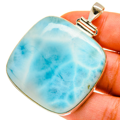 Larimar poison pendant with oval blue stone, 925 sterling silver bezel and bail