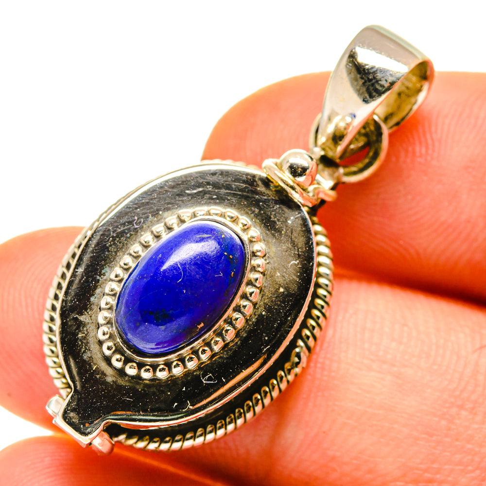 925 sterling silver poison pendant with oval blue lapis stone bezel