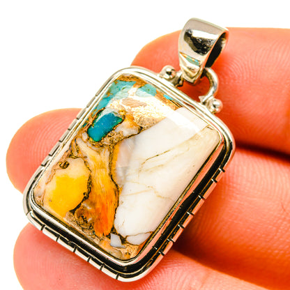 Turquoise composite pendant with rectangular bezel and bail, sterling silver, multicolor stone