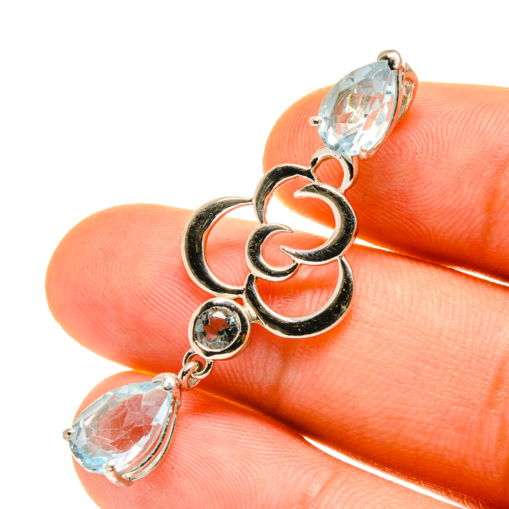 Blue topaz pendant detail in 925 sterling silver, pear stones with small round bezel