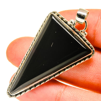 Black onyx pendant in 925 sterling silver, triangular bezel with bail