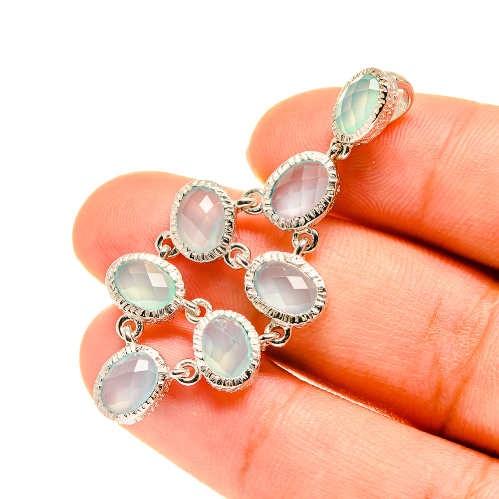Aqua chalcedony pendant with oval stones in silver-tone bezel links