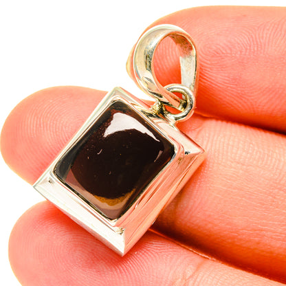Square smoky quartz pendant in sterling silver with dark bezel and bale loop
