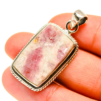 Rectangular pink tourmaline in quartz pendant in sterling silver bezel, with top bail