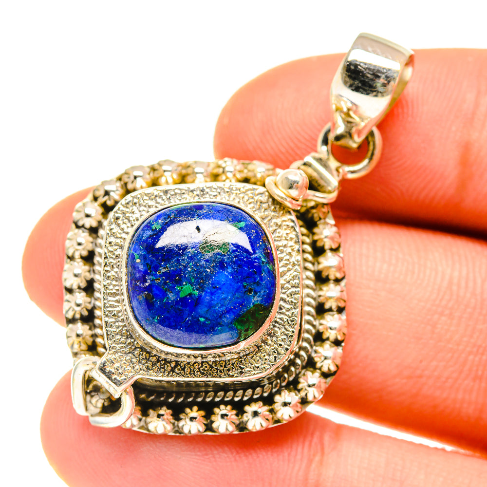 Sterling silver azurite pendant close-up with oval blue stone and clasp bail