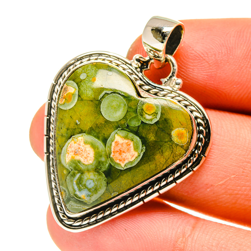 Green heart jasper pendant, 925 sterling silver frame with top bail