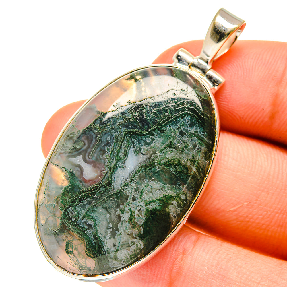 Green Moss Agate Pendants handcrafted by Ana Silver Co - PD760849