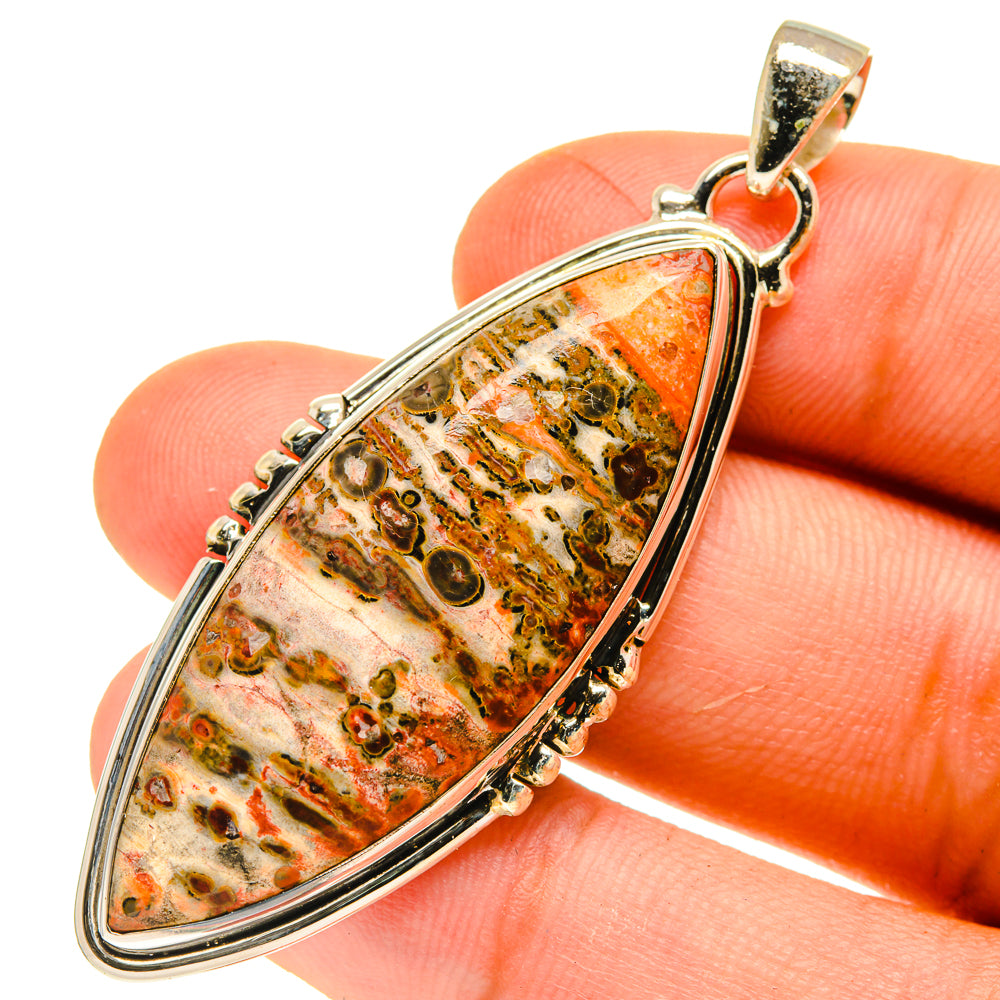 Poppy Jasper teardrop pendant in 925 sterling silver with orange and green mottled stone.