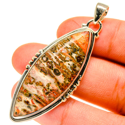 Poppy Jasper teardrop pendant in 925 sterling silver with orange and green mottled stone.