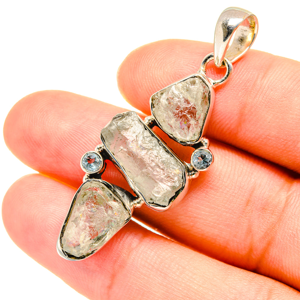 Rough aquamarine and blue topaz pendant, 925 sterling silver, rough stone drops