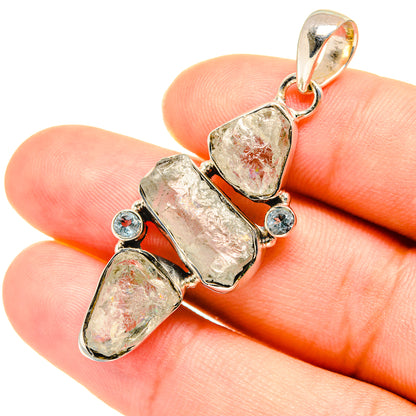 Rough aquamarine and blue topaz pendant, 925 sterling silver, rough stone drops