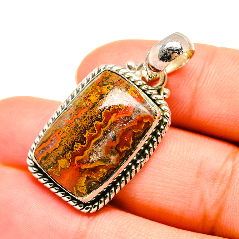 925 sterling silver agate pendant with rectangular orange-red Moroccan-style stone