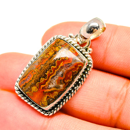 925 sterling silver agate pendant with rectangular orange-red Moroccan-style stone