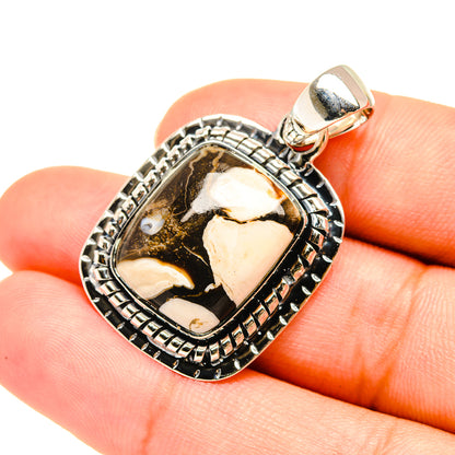 Sterling silver jasper pendant with dark brown, gold, and cream pattern stone on bail.