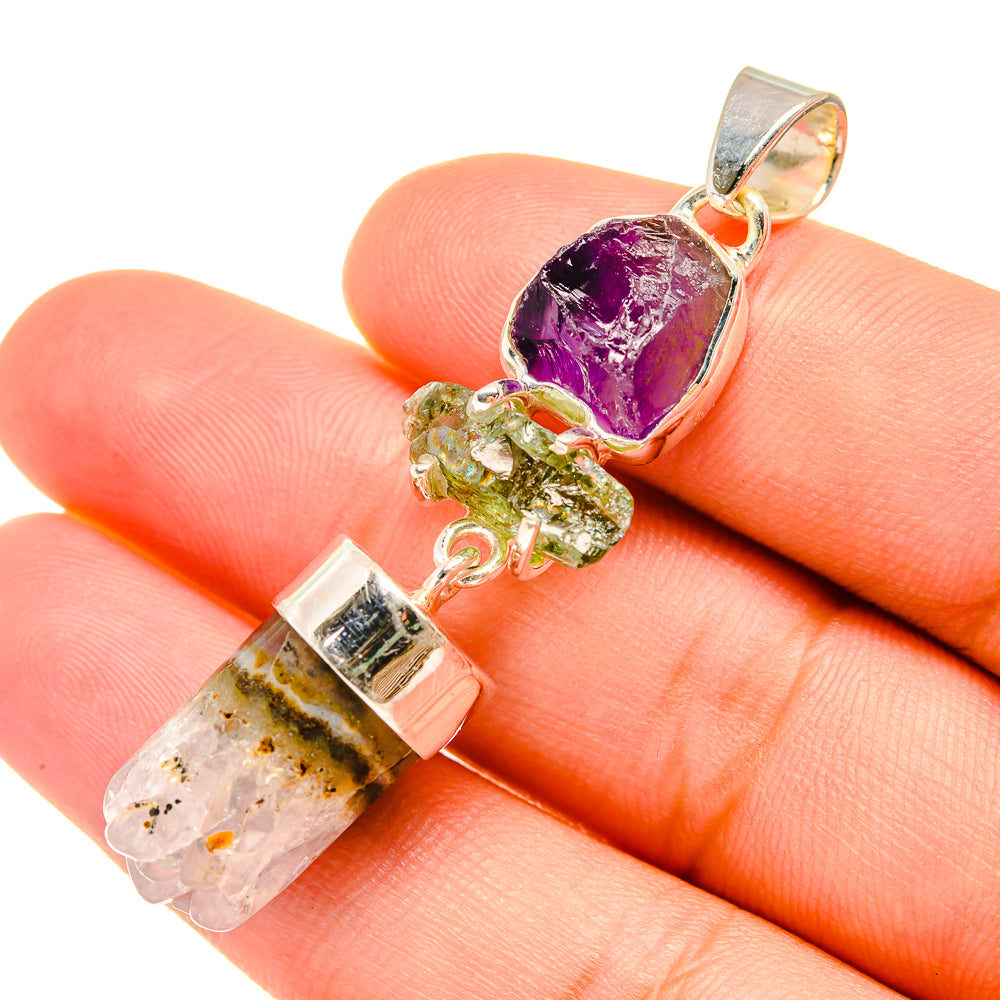 Sterling silver pendant with purple amethyst stalactite and green peridot in bezel
