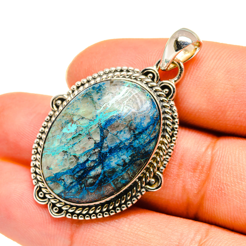 Apatite pendant bail and oval blue cabochon gemstone in 925 sterling silver