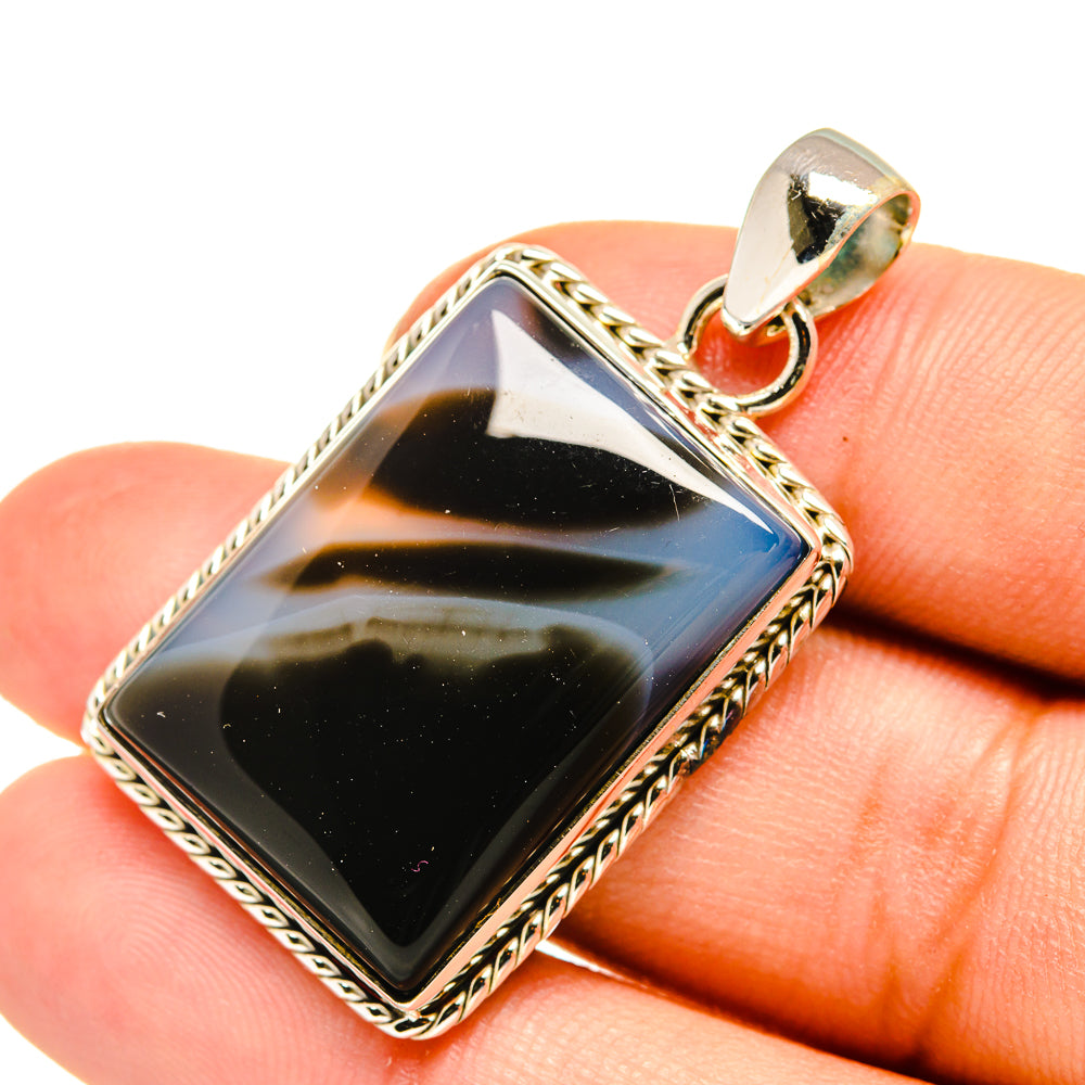Black Botswana Agate Pendants handcrafted by Ana Silver Co - PD7844