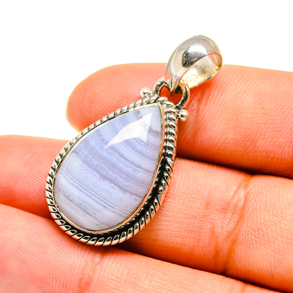 Blue Lace Agate Pendants handcrafted by Ana Silver Co - PD7848