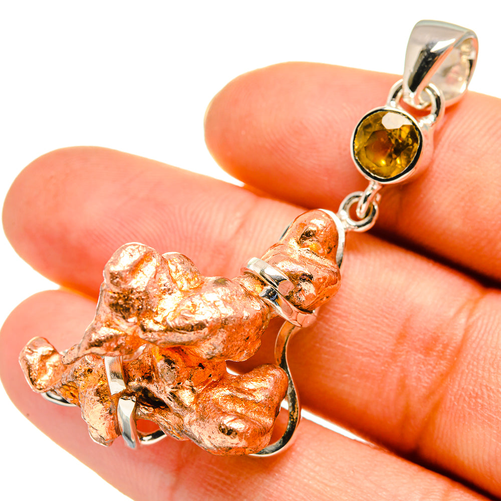 Copper blister pendant close-up with citrine round stone in sterling silver