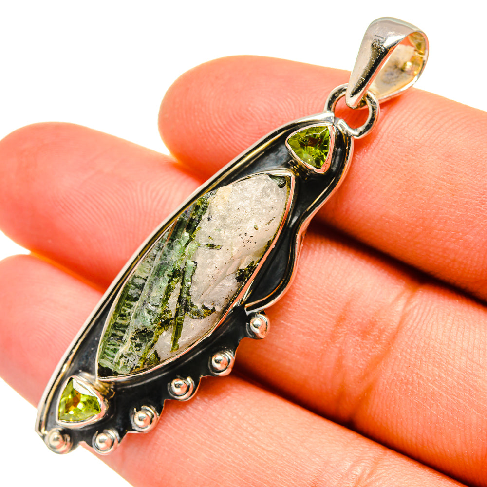 Green Tourmaline In Quartz, Peridot Pendants handcrafted by Ana Silver Co - PD7995