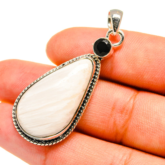 White Scolecite, Black Onyx Pendants handcrafted by Ana Silver Co - PD7996