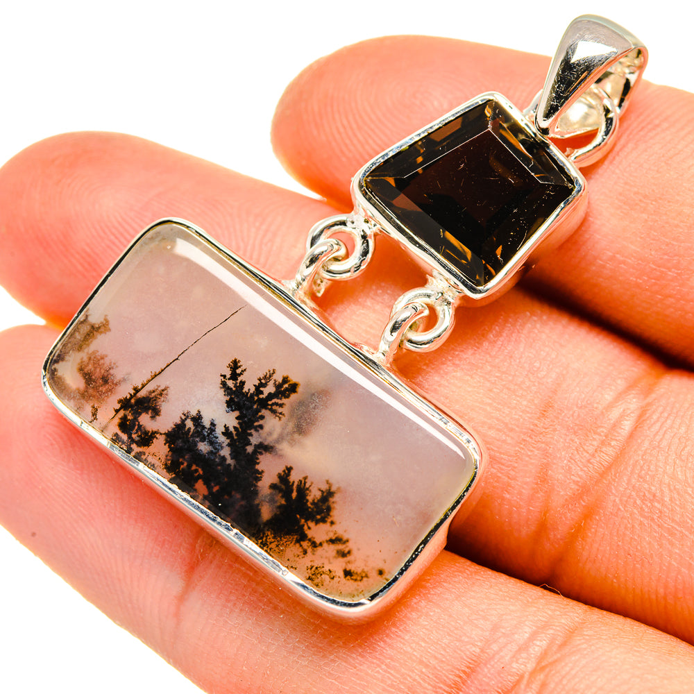 Scenic Dendritic Agate, Smoky Quartz Pendants handcrafted by Ana Silver Co - PD7999